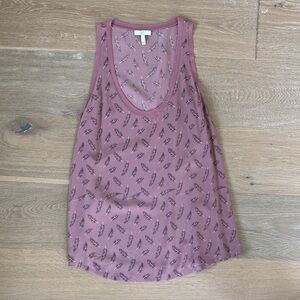 Joie Dusty Rose Feather Pattern Tank Top